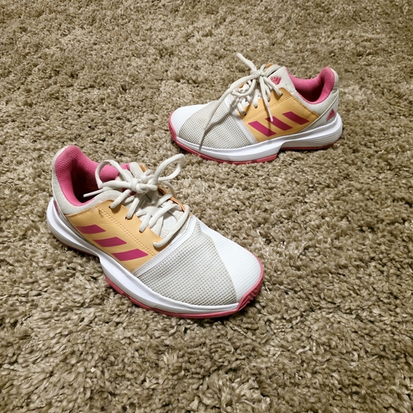 adidas Other - Adidas CourtJam xJ Tennis- Cloud white/Screaming pink/Acid orange - Kids Sz 4
